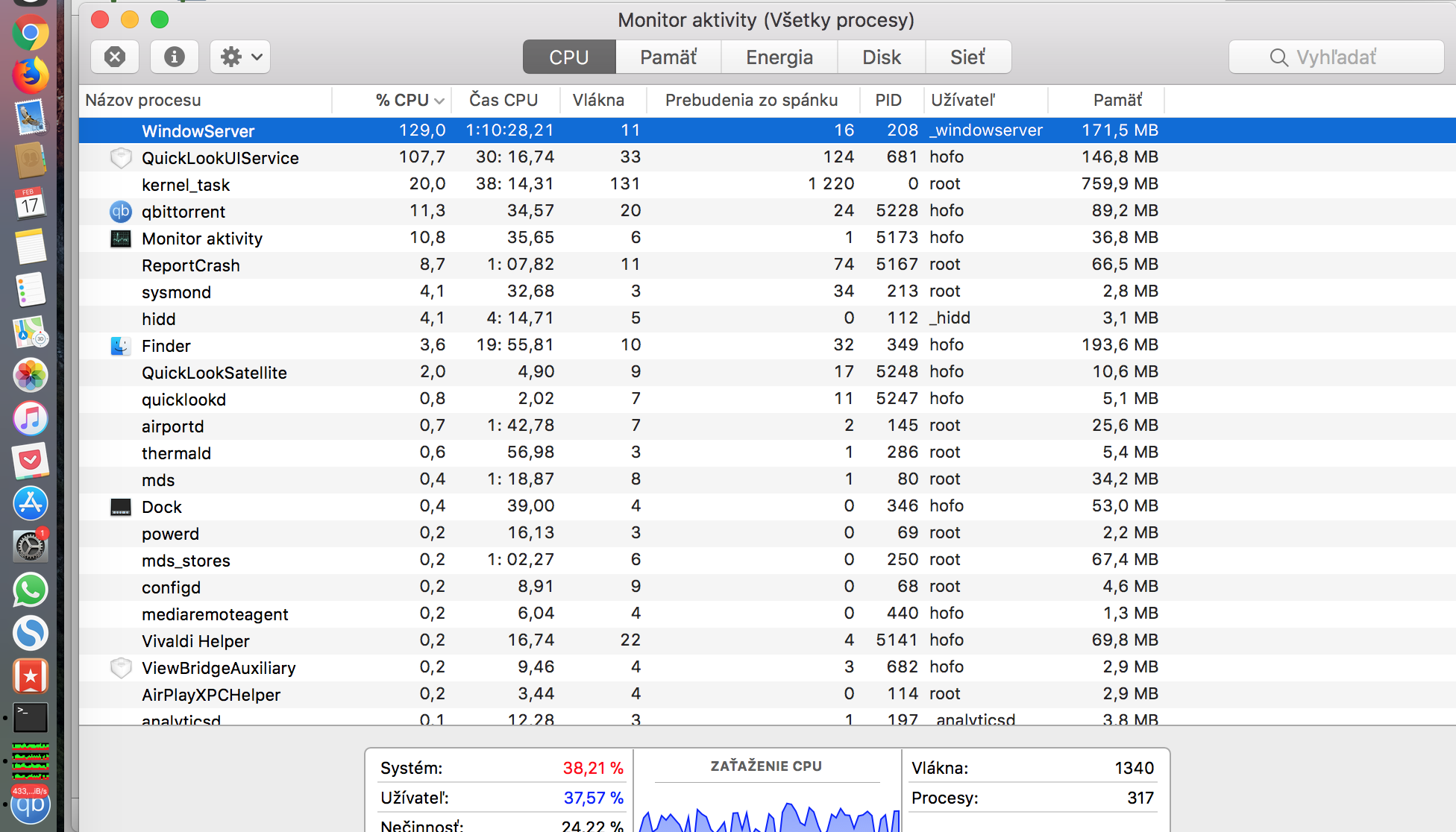 qBittorrent causes high CPU usage of WindowServer process [OS X
