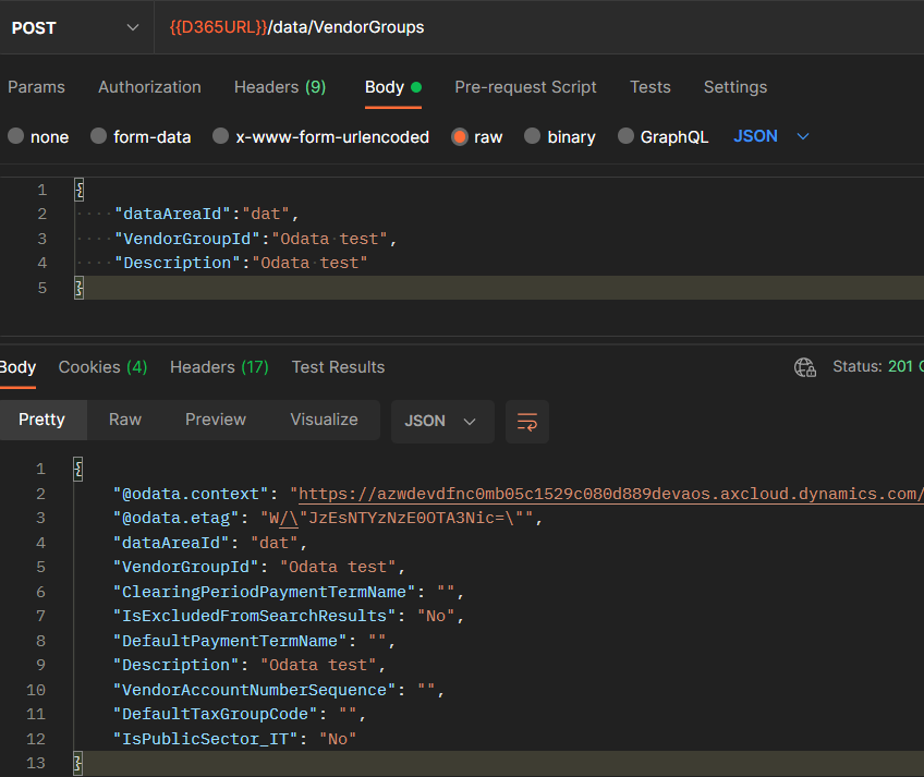 Postmand Odata result