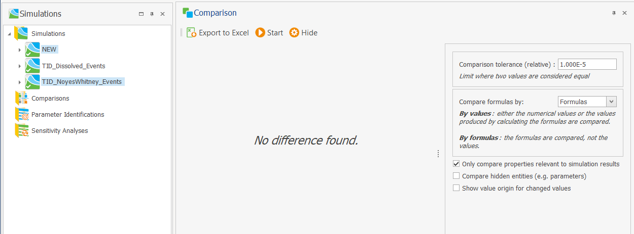 Simulation comparison does not show relevant formula differences ...