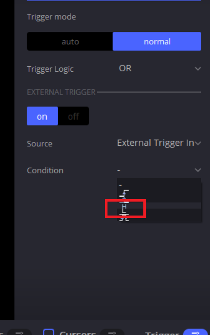 Logic Analyzer: External trigger condition Low trigger acted as High ...