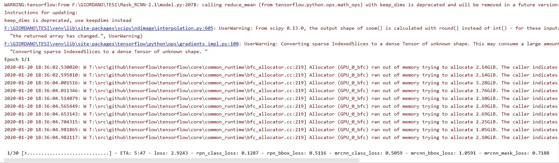Training stuck after one step · Issue #1963 · matterport/Mask_RCNN · GitHub