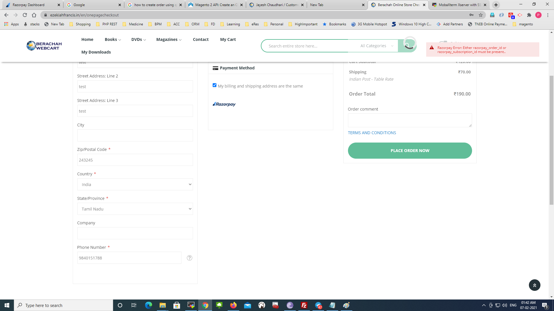 Reg Razorpay_order_id or razorpay_subscription_id must be present