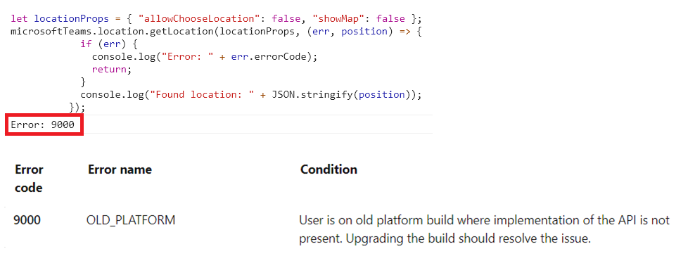 Teams getLocation API doesn't work with sdk version 1.9.0 and 1.10.0 ...