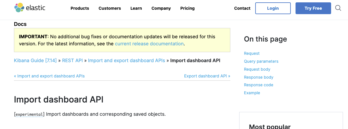 Add experimental label back to import dashboard API documentation ...