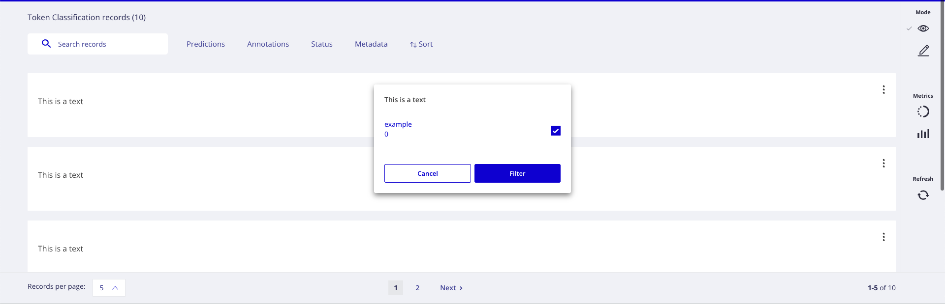 [Metadata filters] Filter by metadata at record level fails with no
