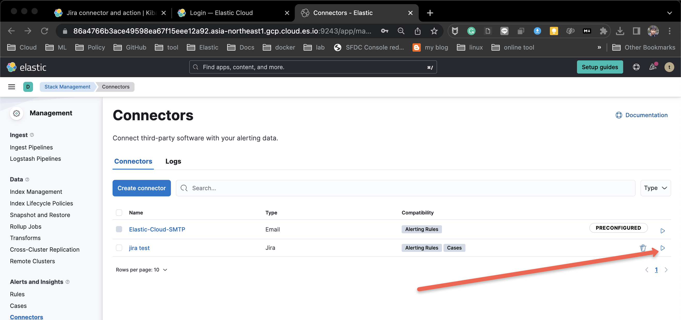 Run button on Jira connector test is greyed out when you come from