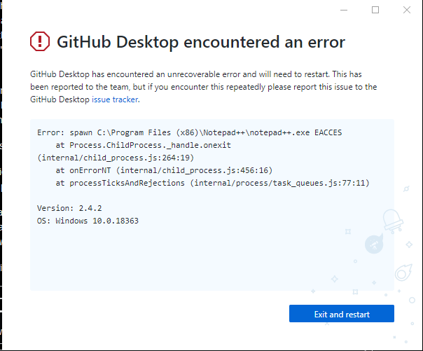 Github Desktop Crashing with notepad++ open on selecting open with notepad++ · Issue 9614