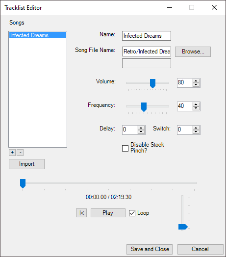 The Tracklist Editor window