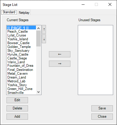 The Stage List window
