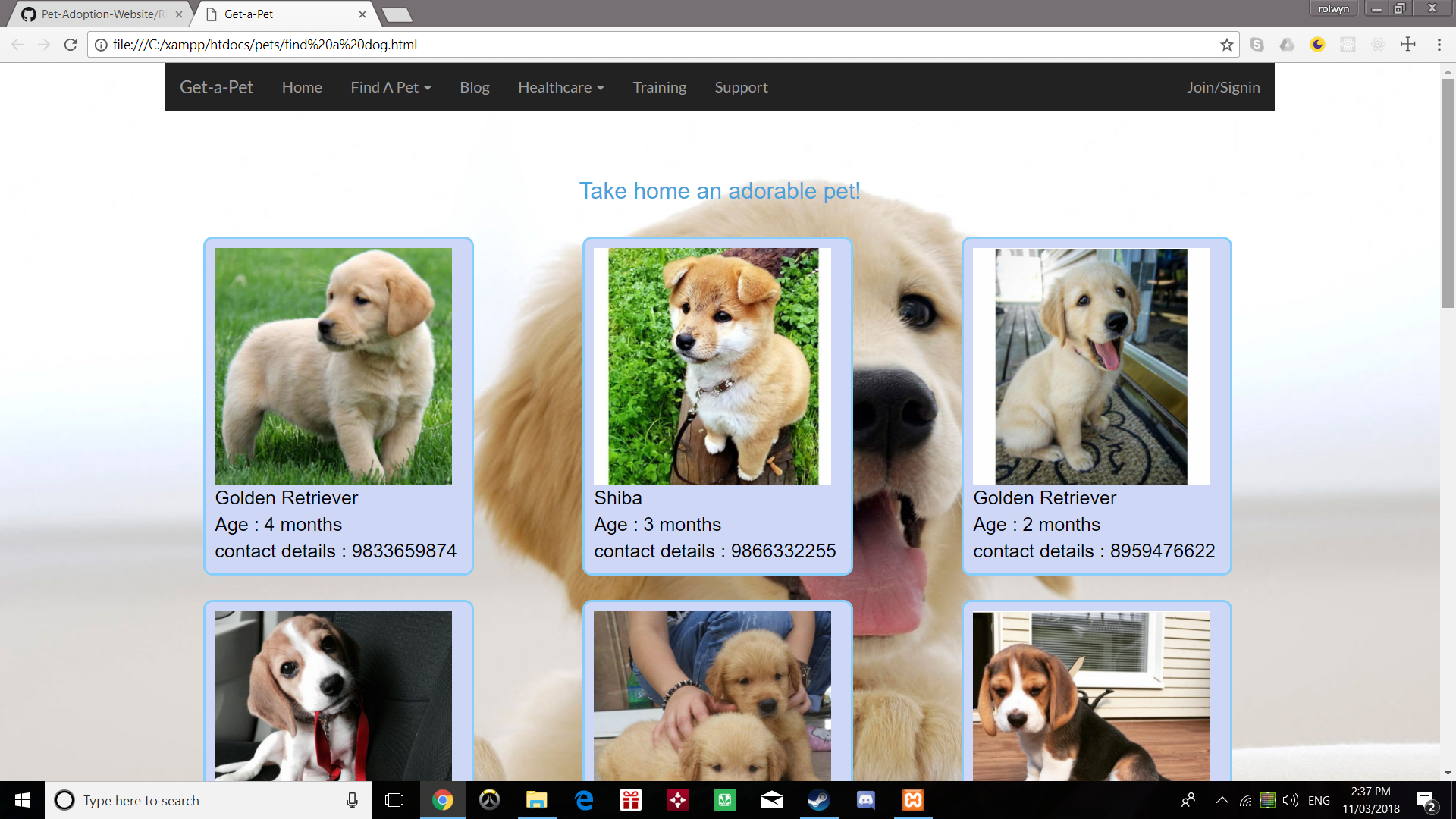 GitHub - rolwyn/Pet-Adoption-Website: A Pet Adoption Website Project