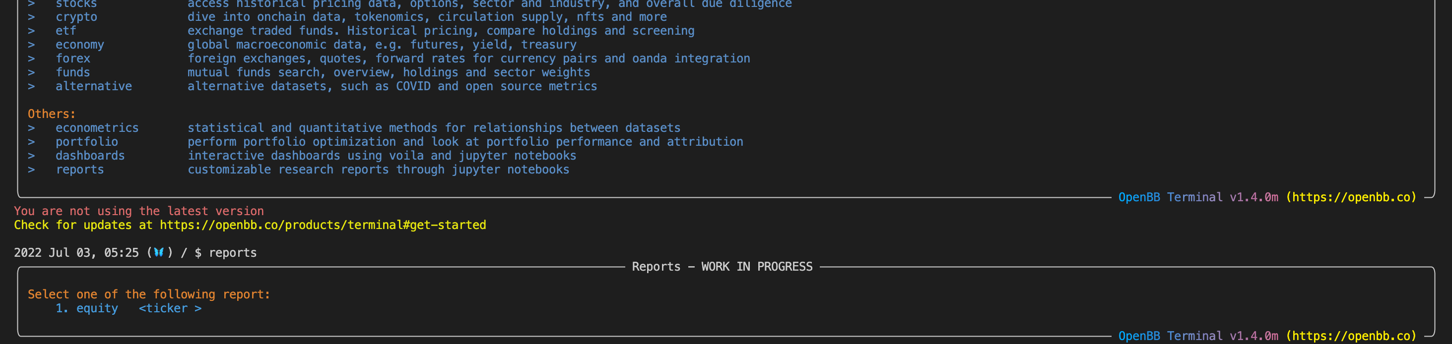 [Bug] Reports Menu Not Loading · Issue #2030 · OpenBB-finance/OpenBB ...