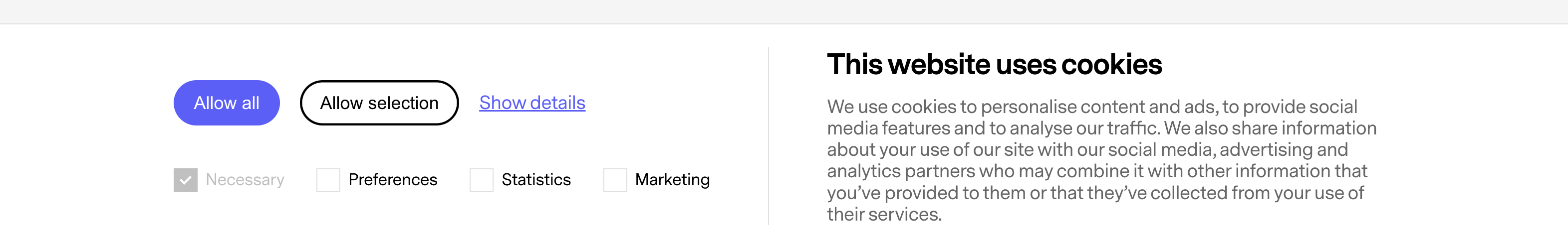 Huddly version of the Cookiebot dialog