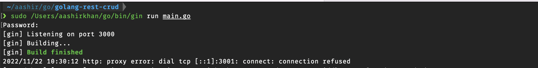 http: proxy error: dial tcp [::1]:3001: connect: connection refused ...