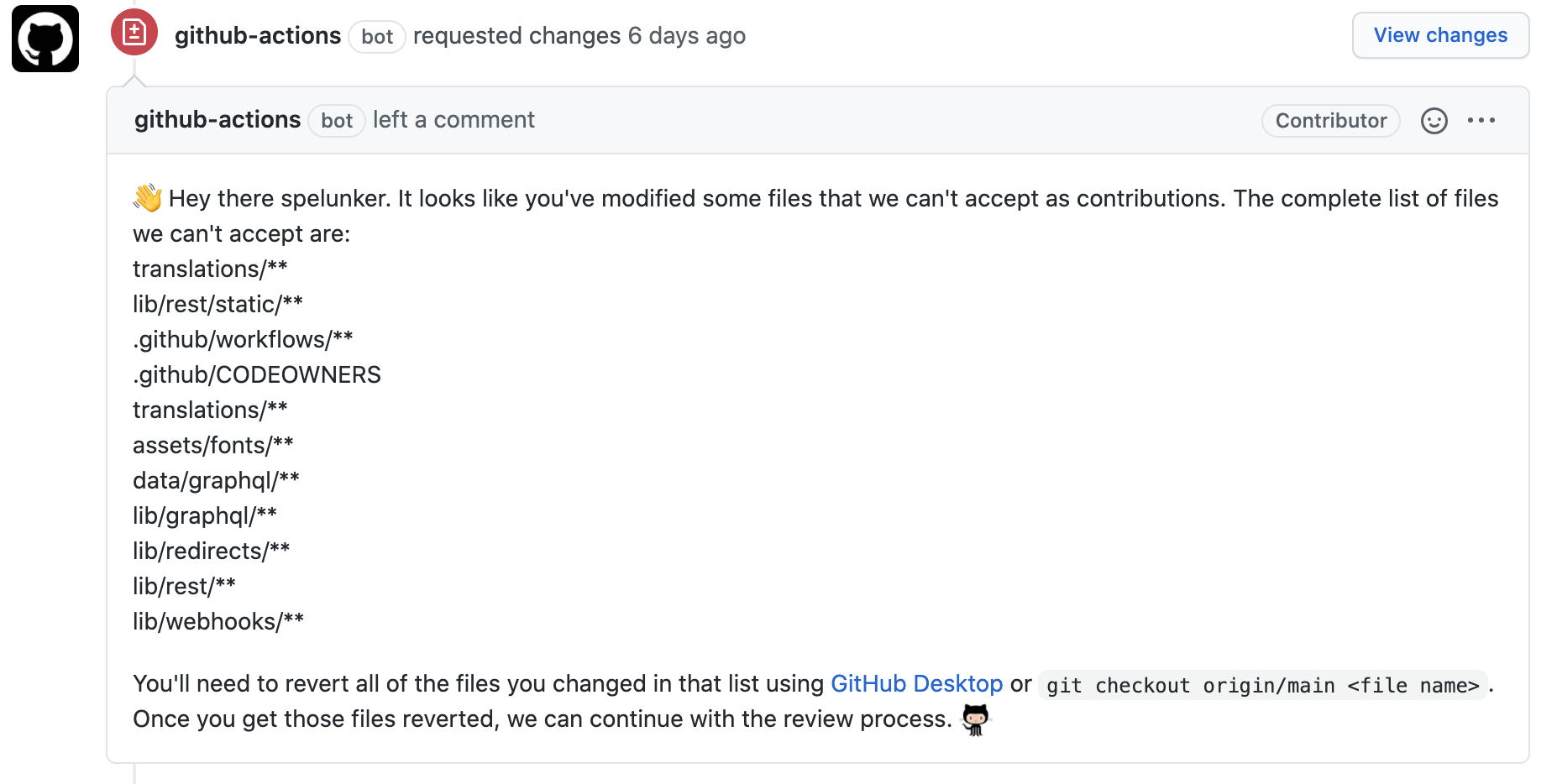 changes requested by a workflow