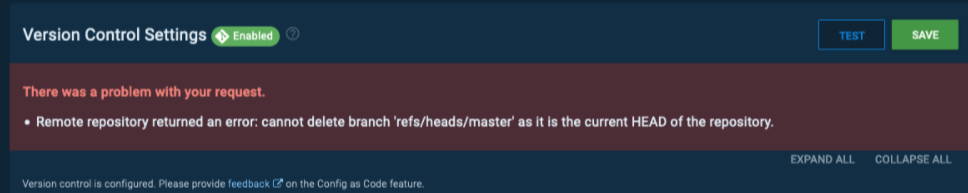 Cannot change default branch `cannot delete branch 'refs/heads/master ...