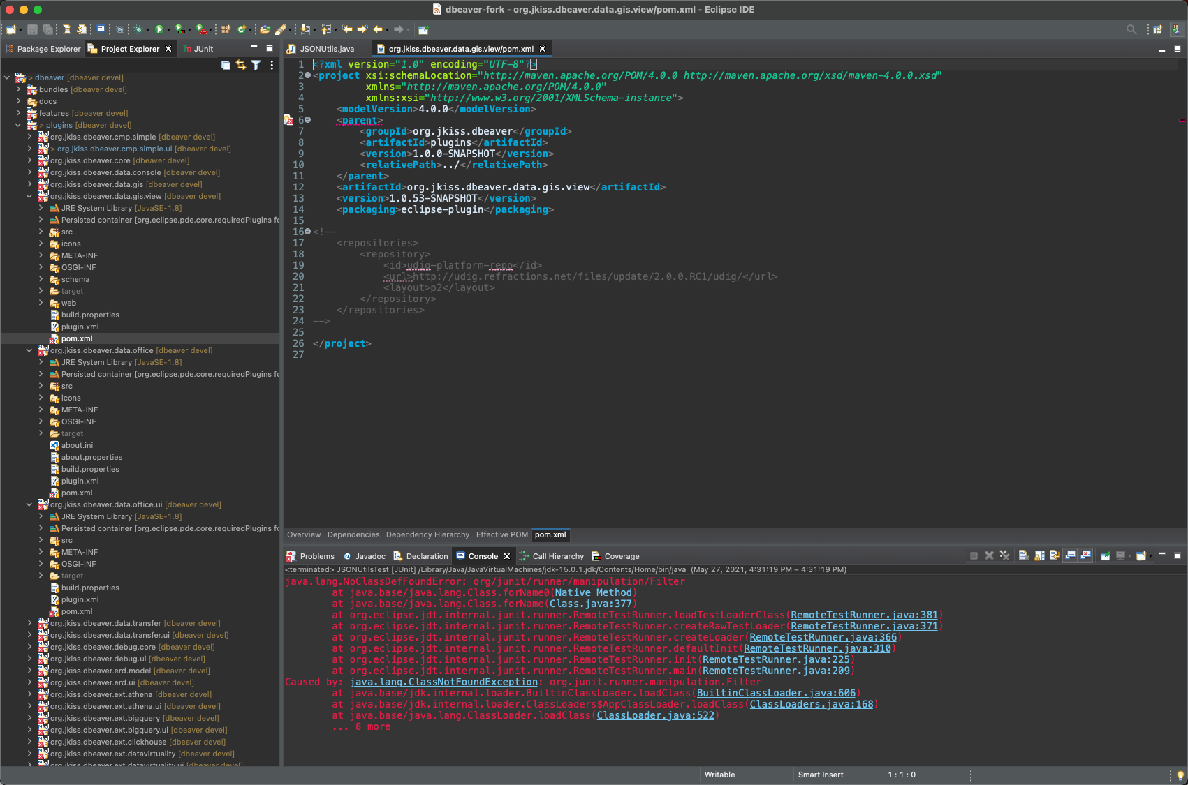 Error shows in all pom.xml files each time open DBeaver on eclipse ...