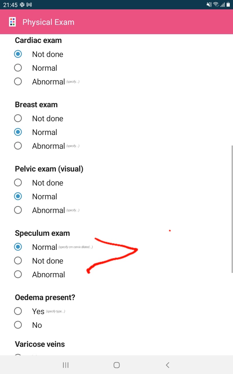 Reorder the options on speculum exam field to be consistent with how they are ordered on other