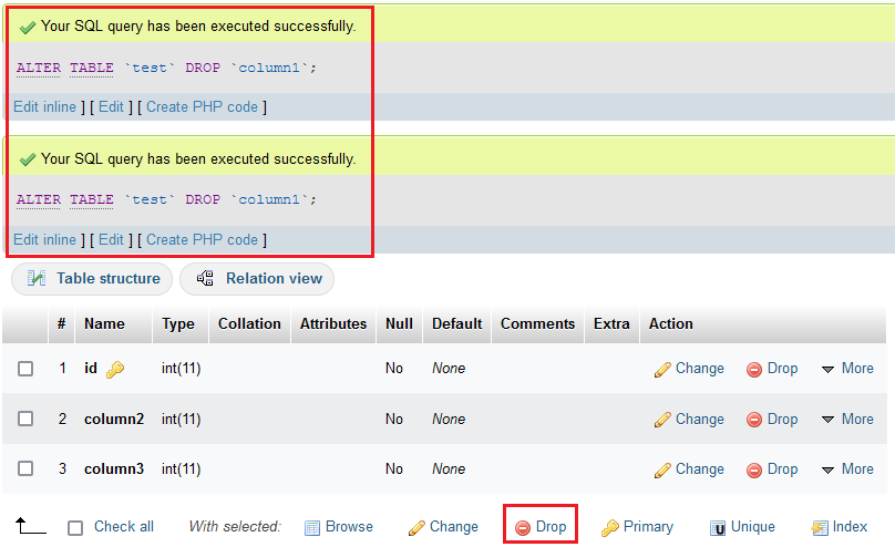 Your SQL query has been executed successfully is shown two times ...