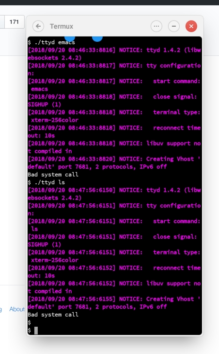 Doesn't support Termux on Android · Issue #127 · tsl0922/ttyd · GitHub
