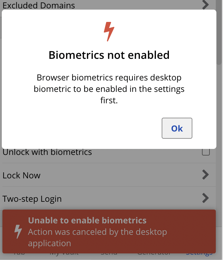 Browser integration/Biometric not working (Chrome/MacOS) · Issue 797