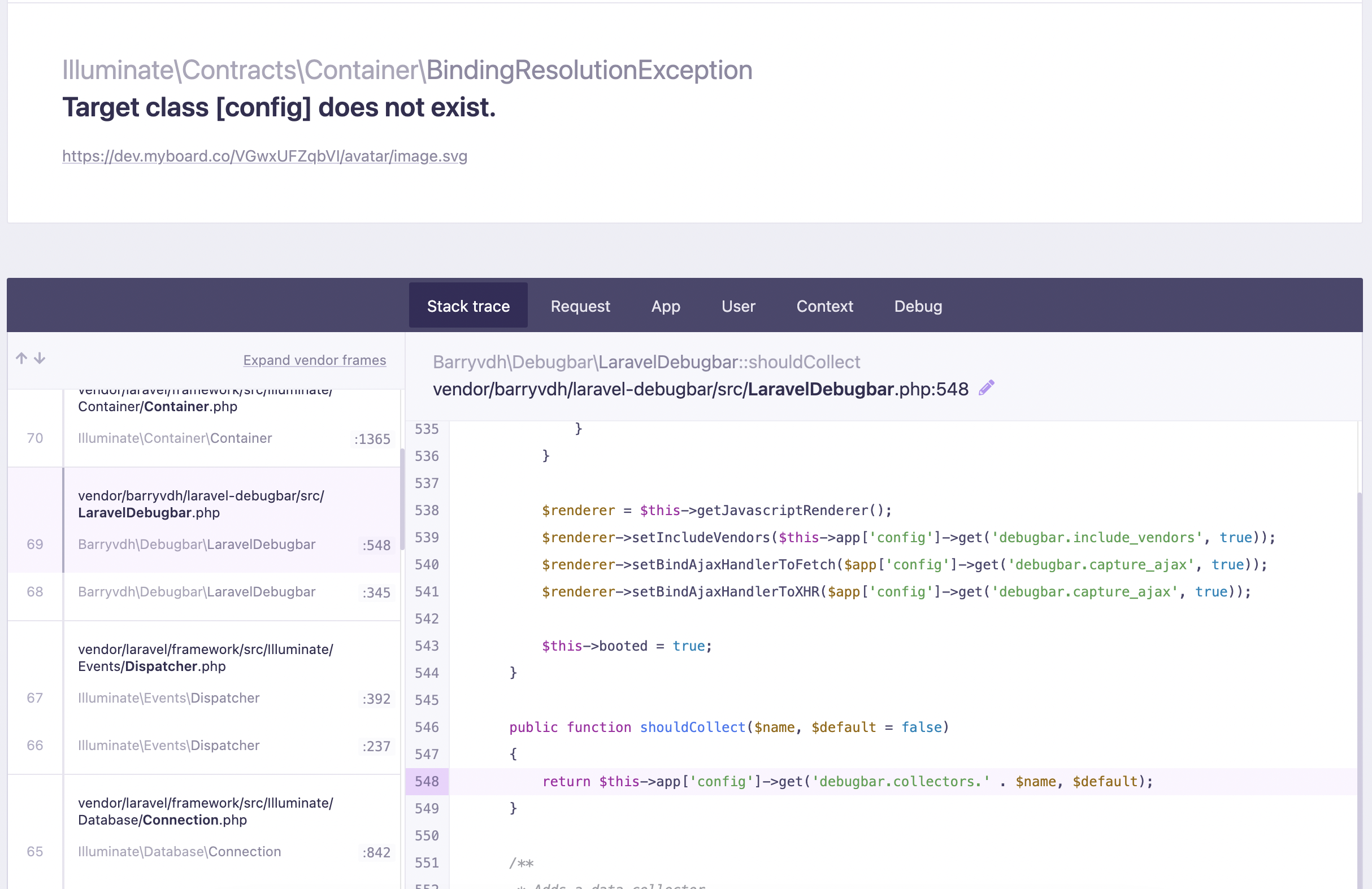 Octane Target class [config] does not exist. · Issue 1174 · barryvdh