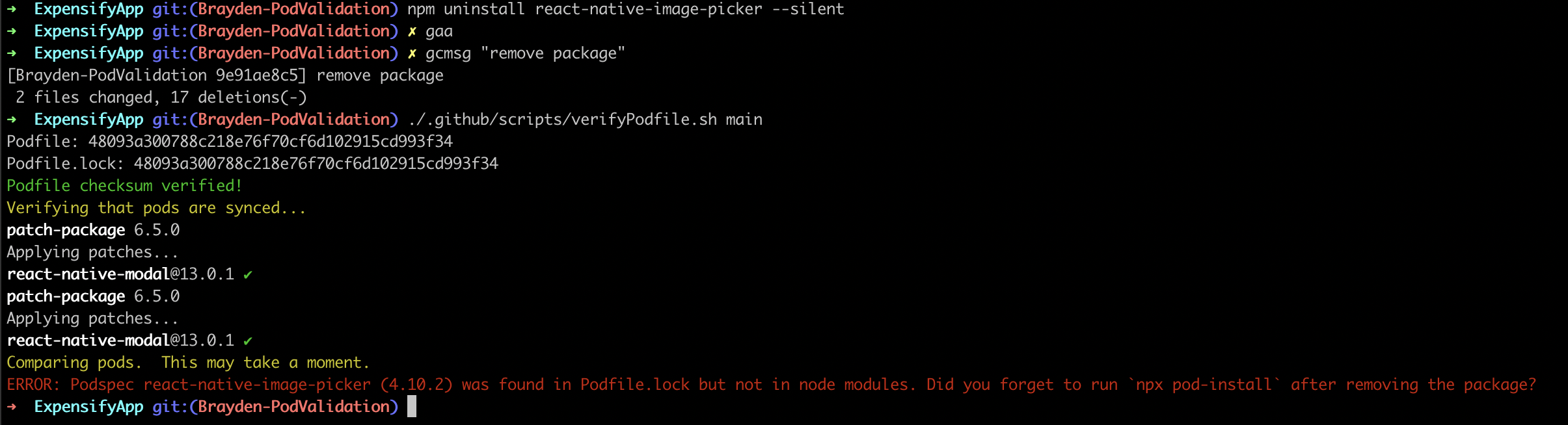 Removed package without run pod install