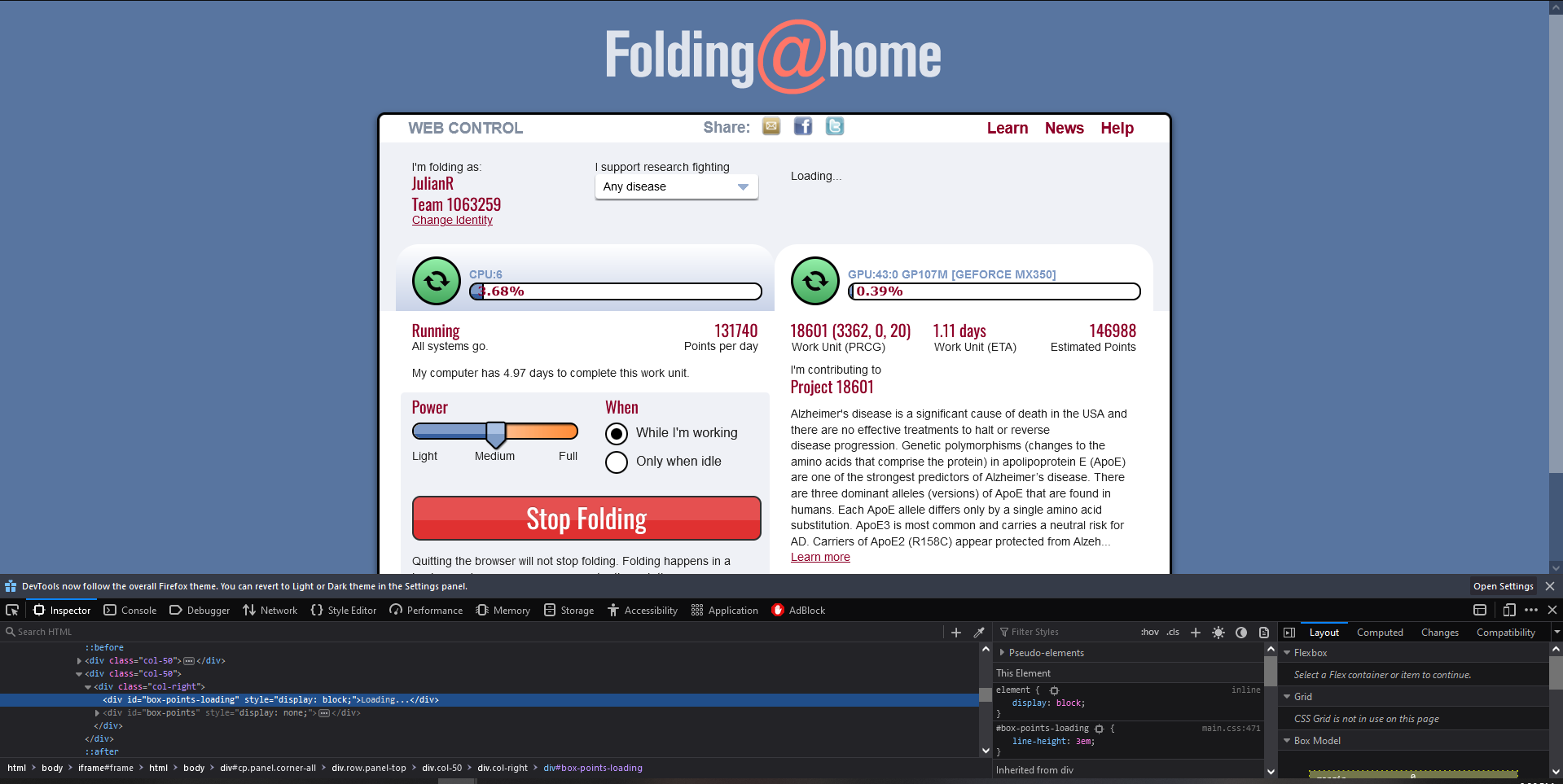 The web client just shows loading where earned points would be · Issue ...