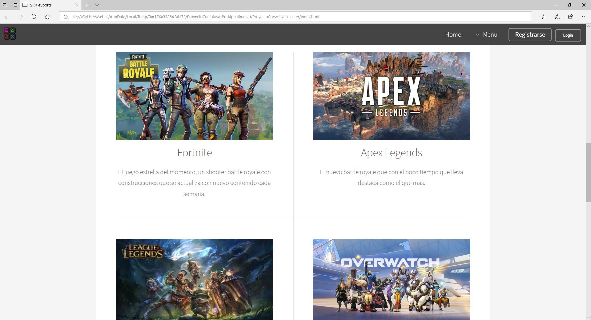 GitHub - Flequi96/ProyectoCursoJava: Página Esports