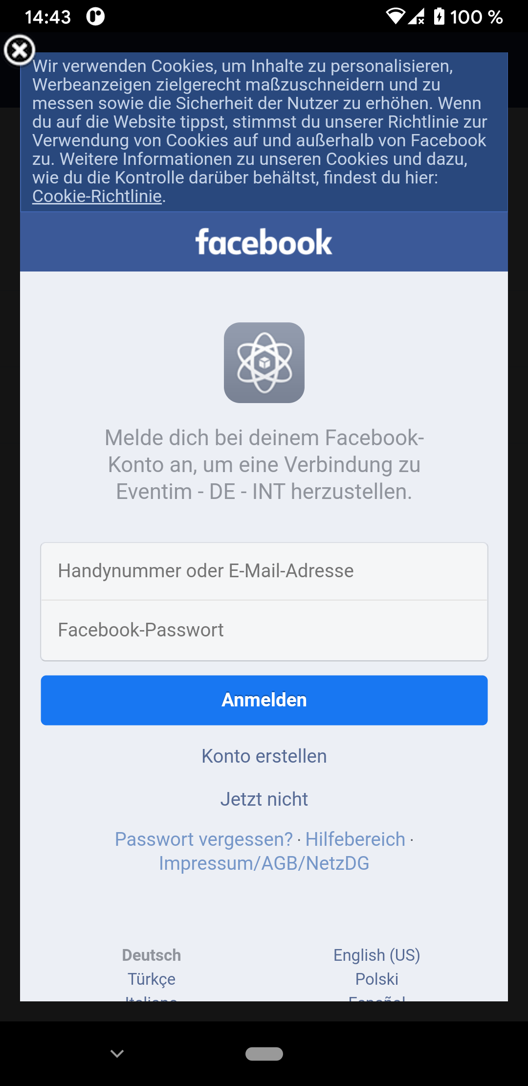 Facebook can't login