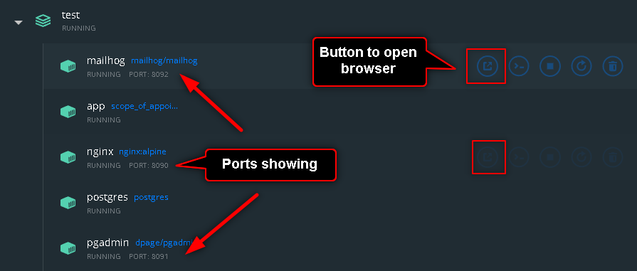 Port & "Open in browser" button not showing on UI for dynamic ports ...