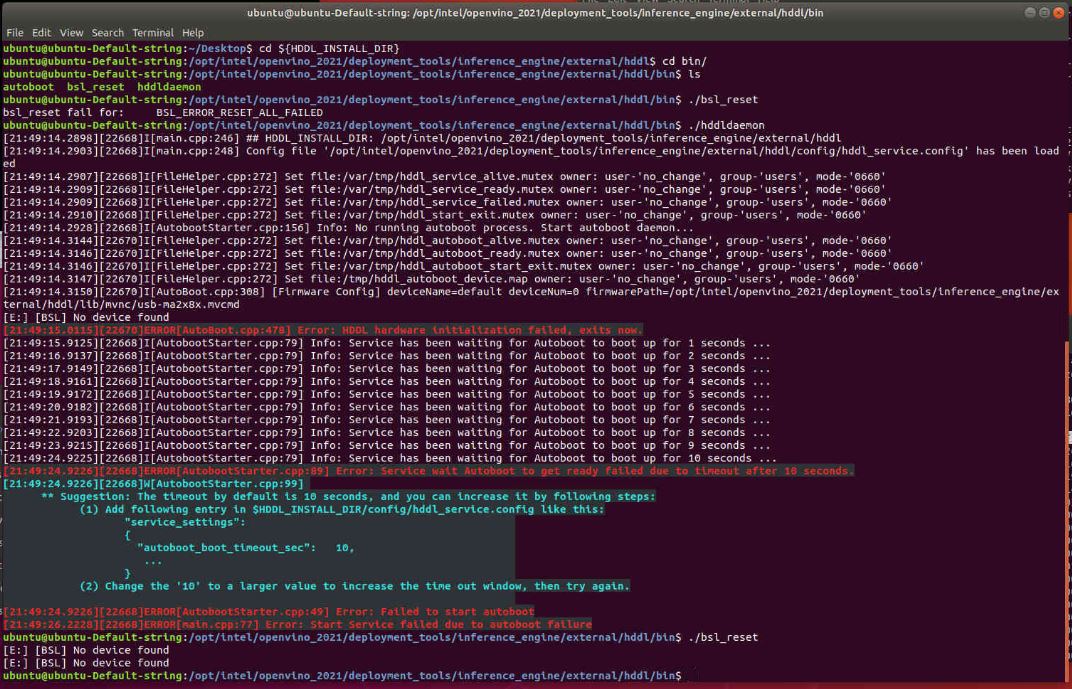 Ubuntu 18.04.4 Openvino 2021.1 HDDL hardware initialization failed ...