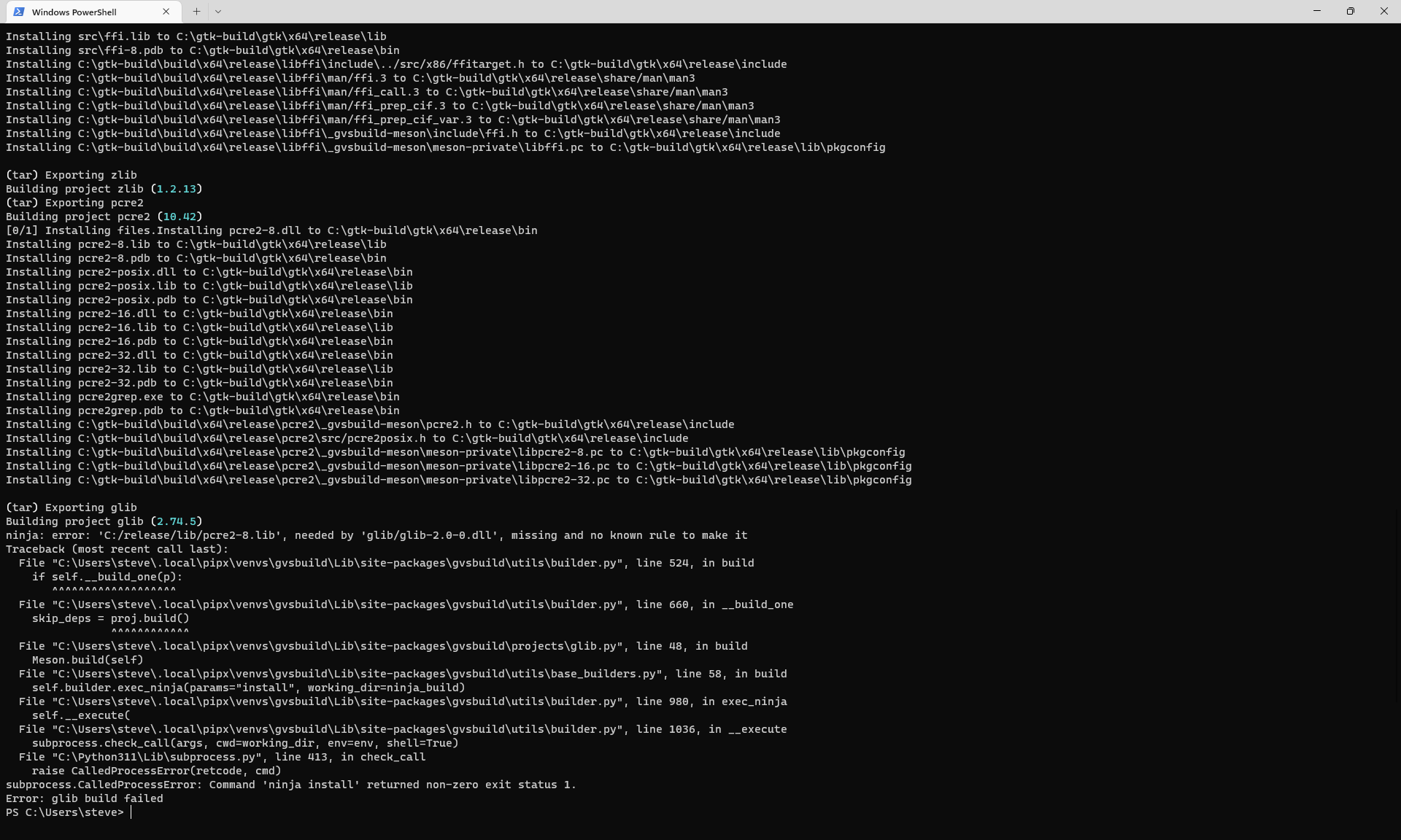 glib fails to build; any ideas? · Issue #846 · wingtk/gvsbuild · GitHub
