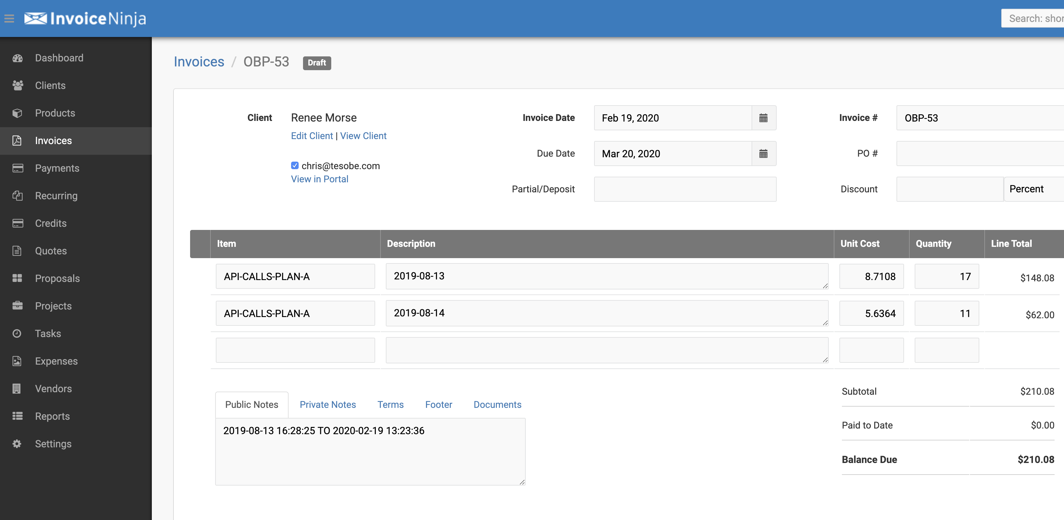 One Invoice detail
