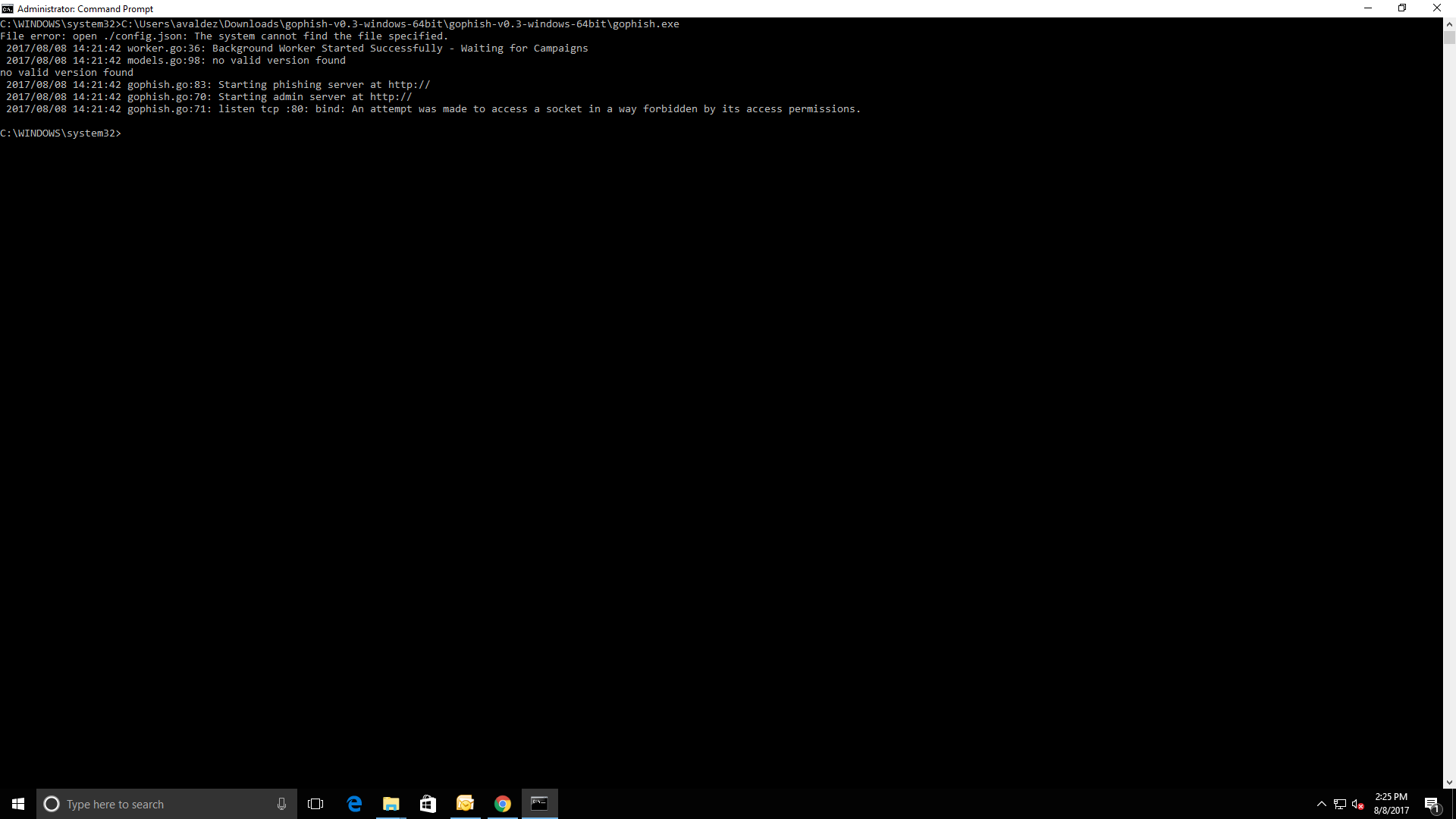 Having trouble starting GoPhish · Issue #717 · gophish/gophish