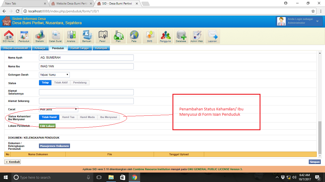 Penambahan Status Kehamilan di Form Penduduk seperti di SID 3.10 ...