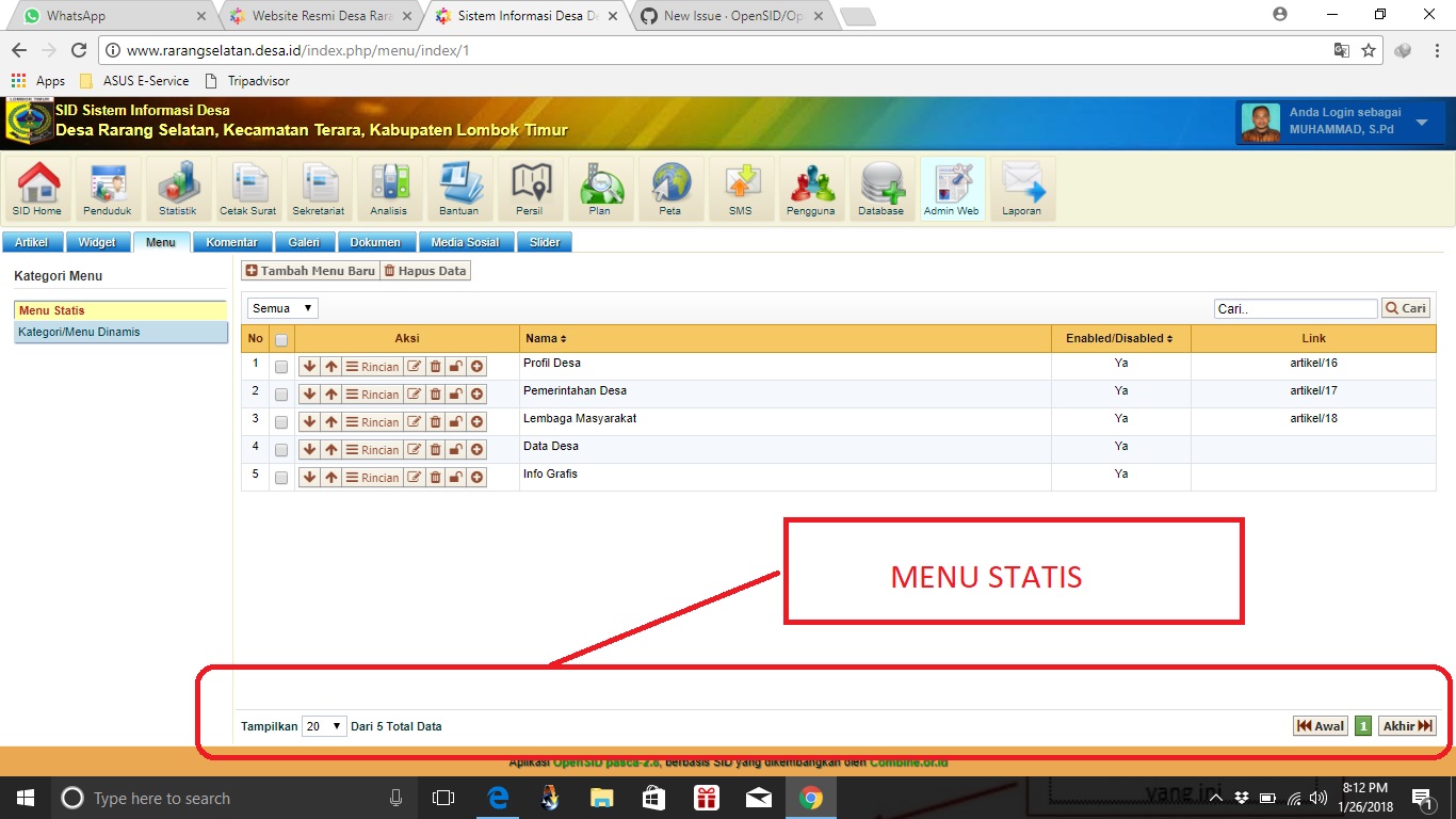 menu statis