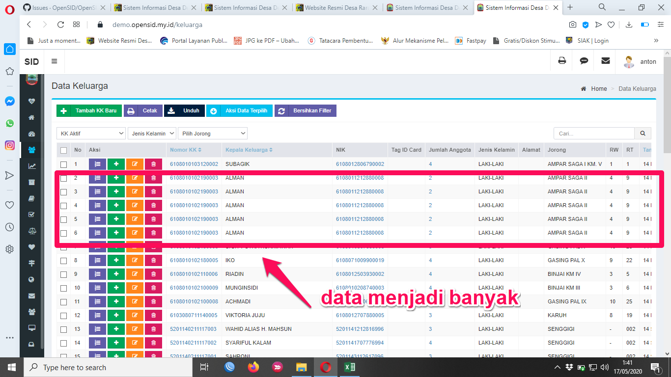 menambah peserta bantuan melalui ubah di menu keluarga terjadi data ...