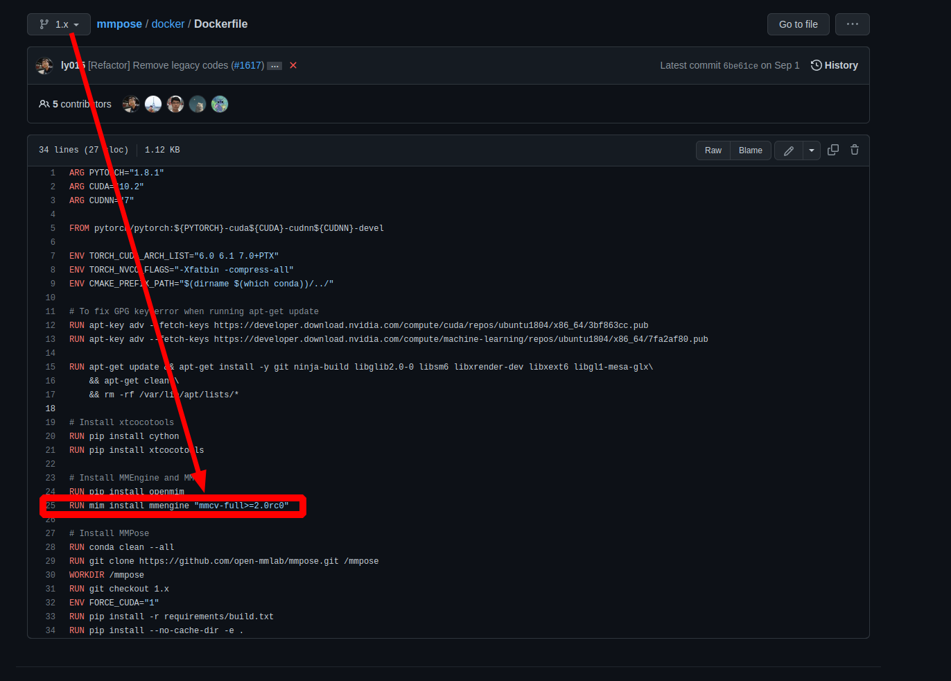 mmcv error version in Dockerfile · Issue #1703 · open-mmlab/mmpose · GitHub