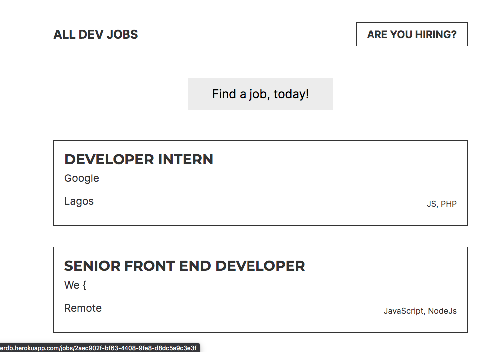 Job board homepage