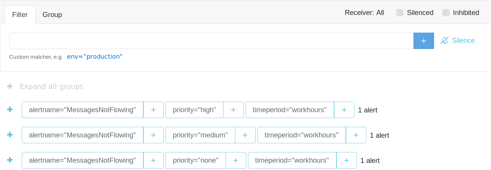 UI filtering on receiver fails when the receiver contains special