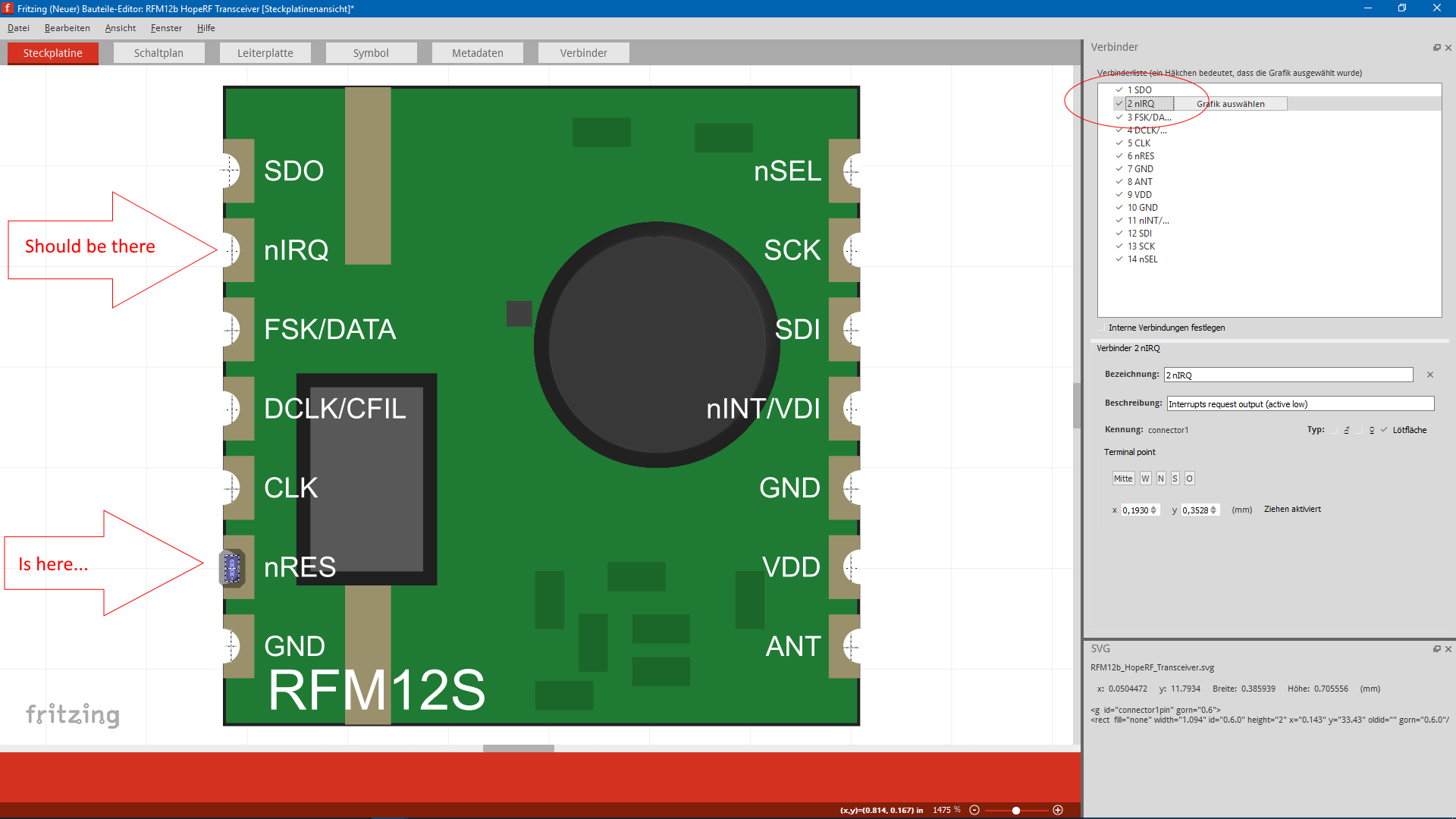 RFM12b Breadboard View Connection points wrong ?? Issue 101 ?? fritzing