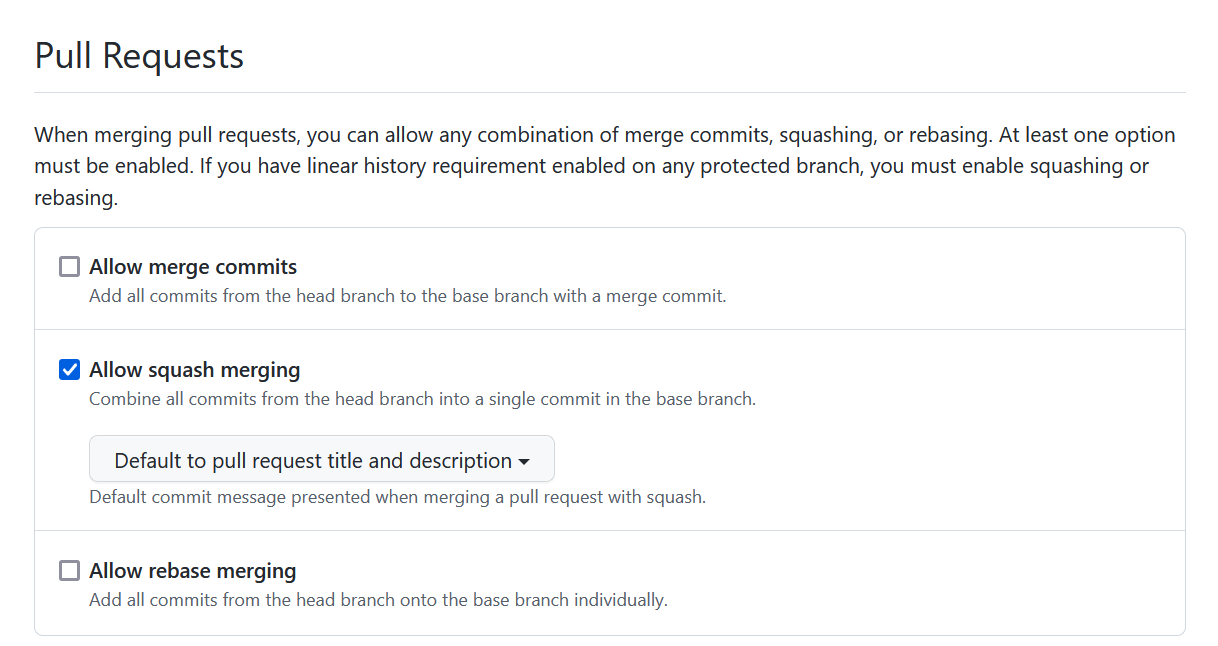 squash pull request commits by default · Issue 2916 ·