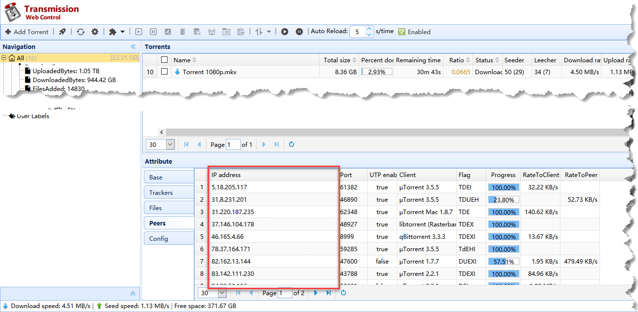 Transmission Web Control Peers