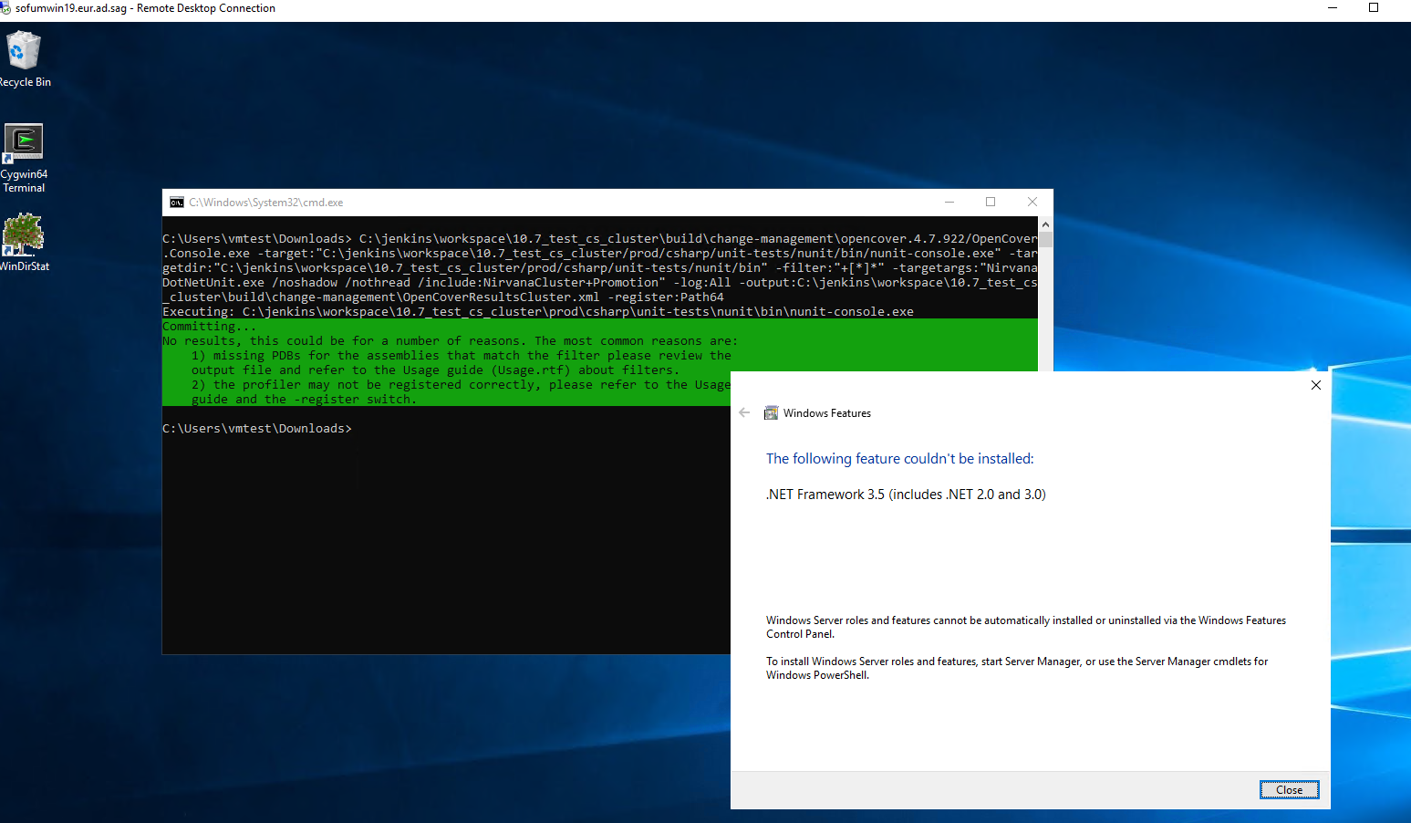 opencover [v4.7.922 and v4.6.762] require to install .NET Framework 3.5 ...