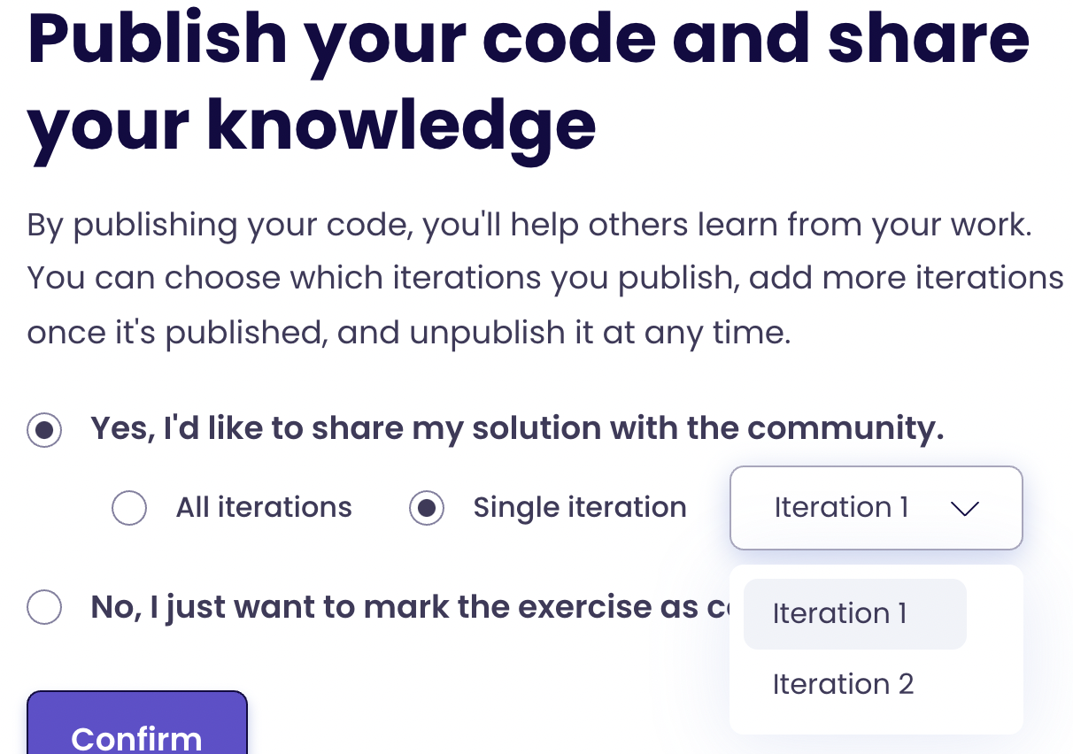 Select the last iteration by default when publishing only 1 iteration ...