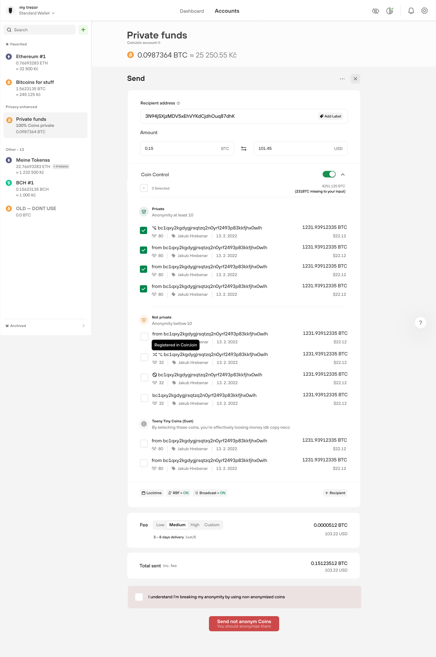 Coin control with anonymity level · Issue #6215 · trezor/trezor-suite ...