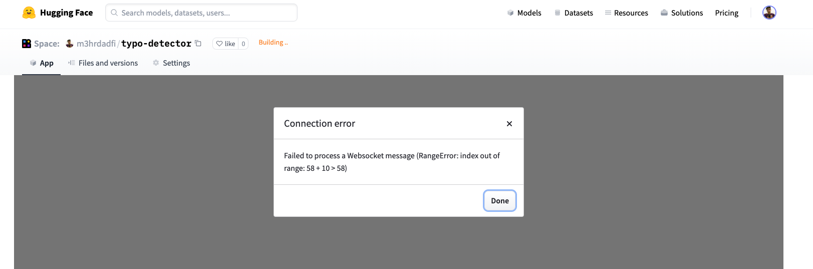 Space - Failed to process a Websocket message · Issue #275 ...