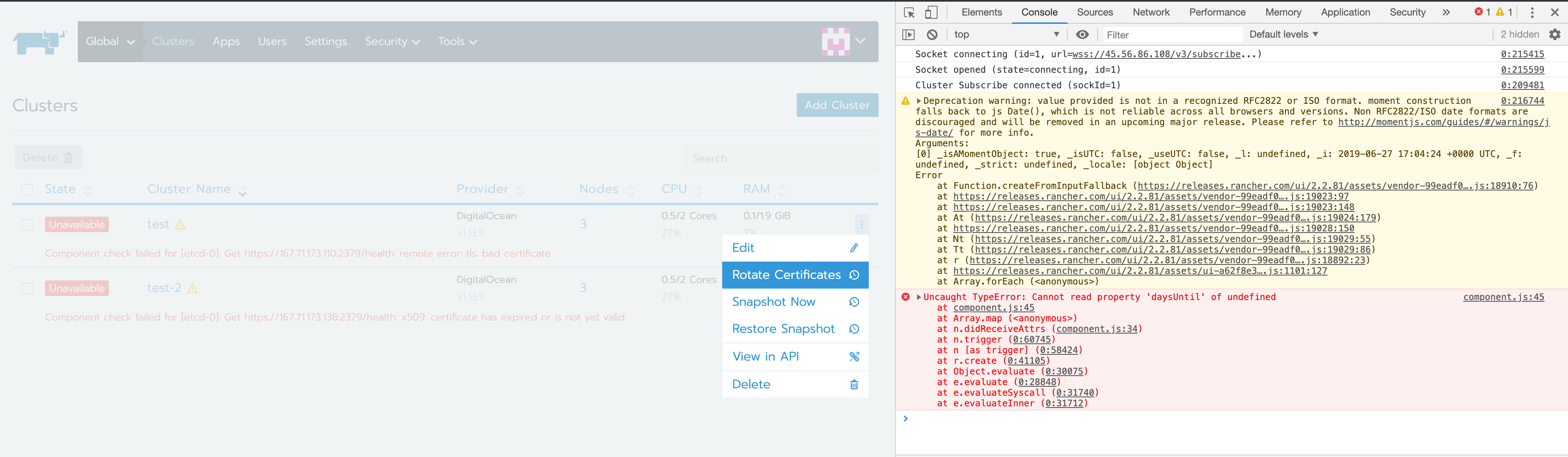 Error while trying to rotate certificates on a cluster with one service ...