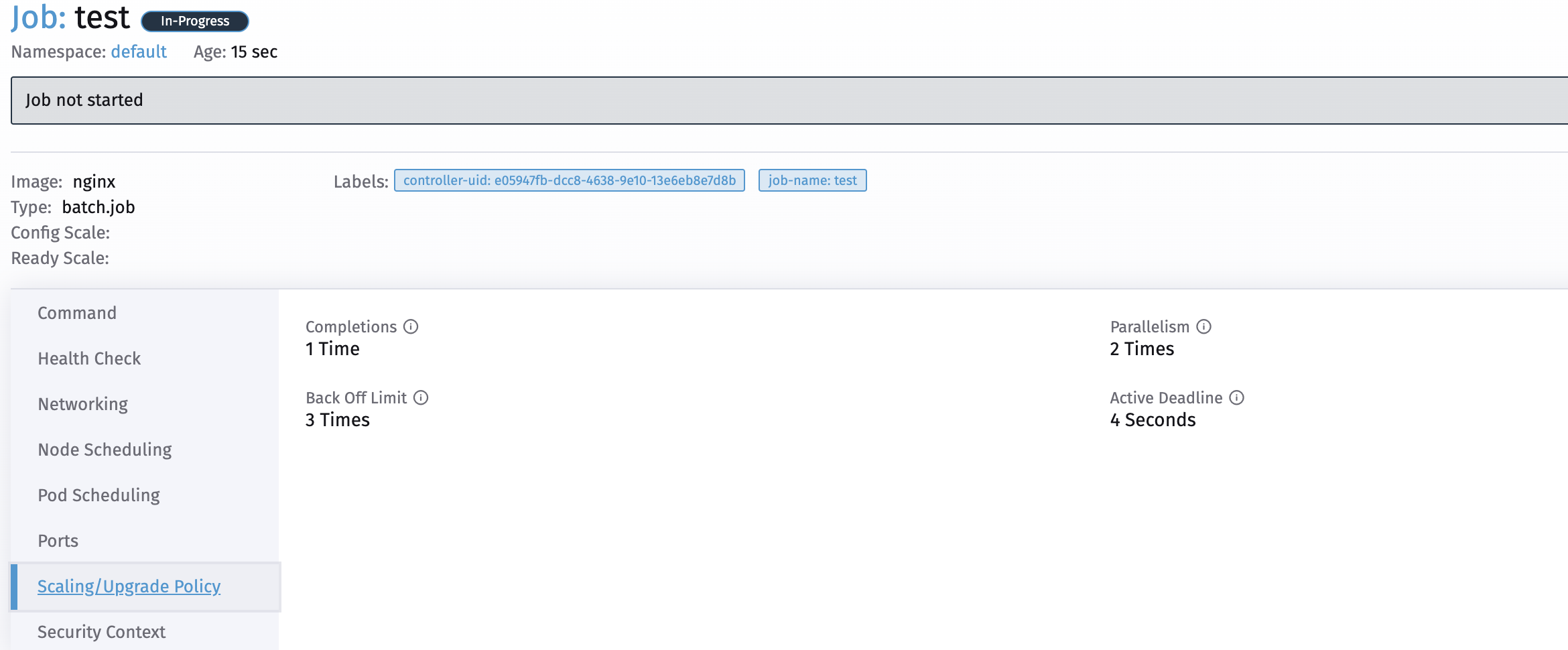backOffLimit is not set on the UI for job type workload · Issue 1120