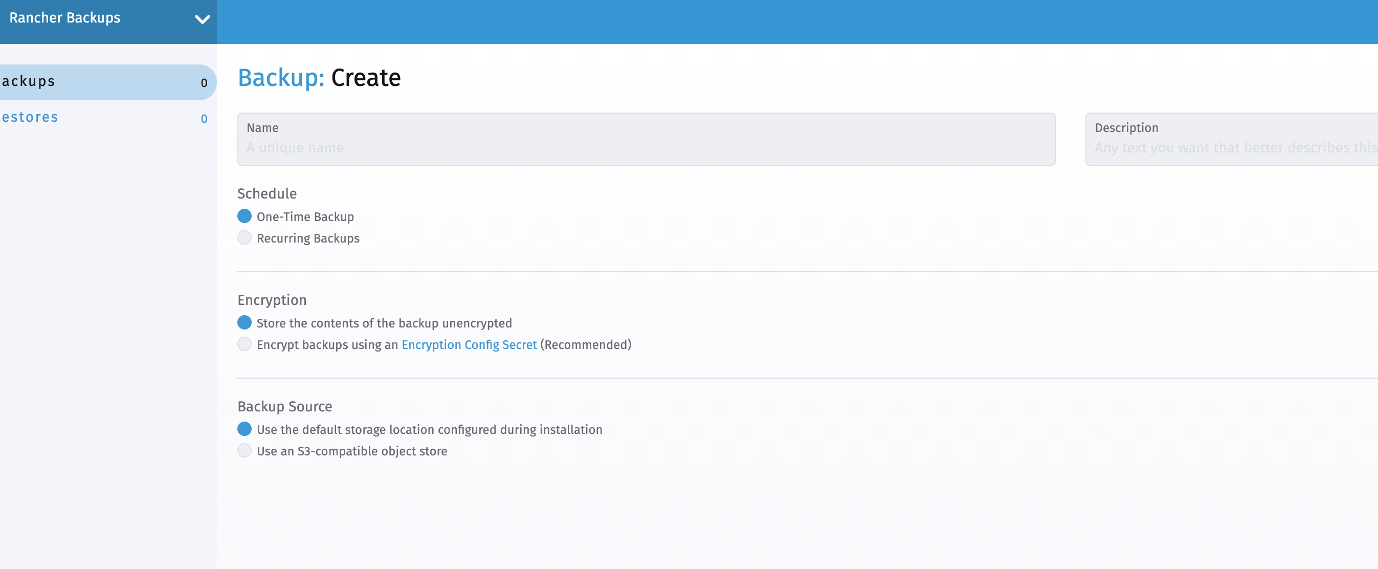 Radio buttons do not work on Backup create page · Issue 1436 · rancher